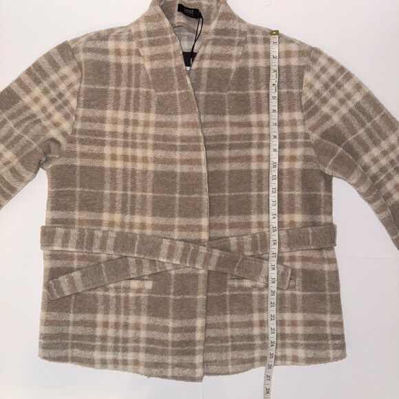 NWT Yest Netherlands Evolet Jacket Short Blanket Coat Sandy White Plaid Tie 10 - Picture 10 of 15